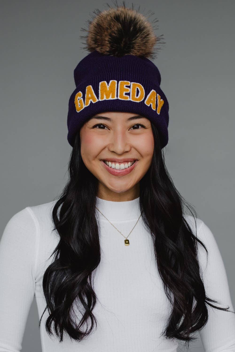 Purple & Gold Game Day Pom Hat