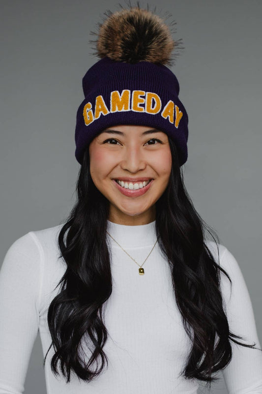 Purple & Gold Game Day Pom Hat
