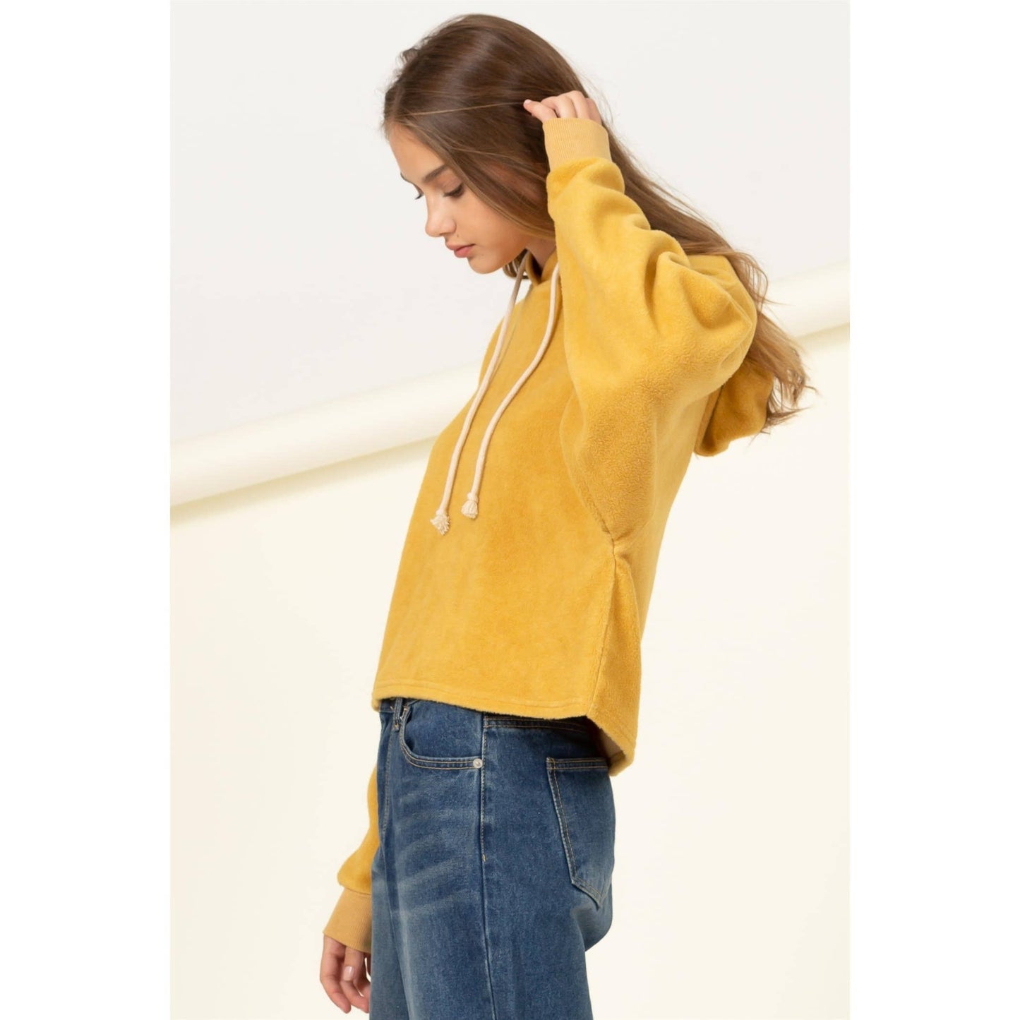 Oversized Balloon Sleeve Hoodie: HONEY MUSTARD