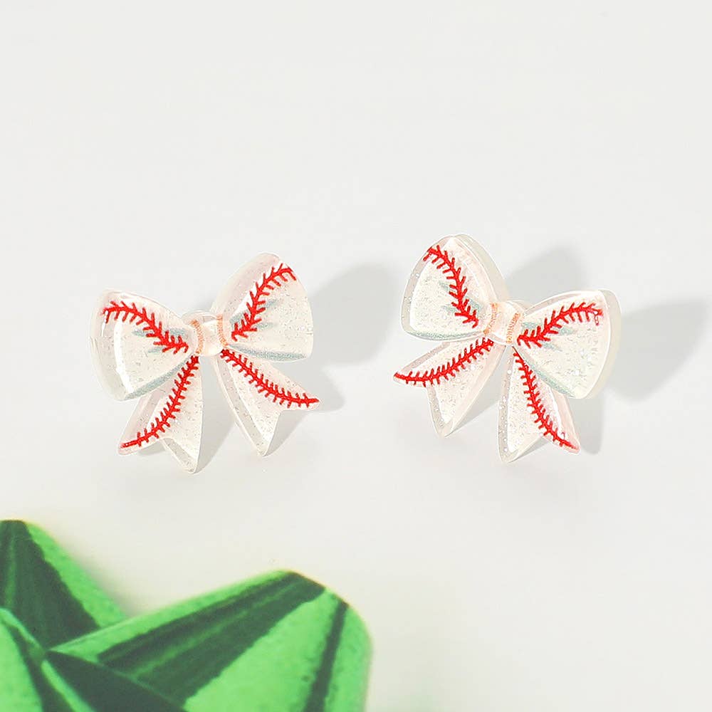 Resin Sports Baseball Bow Stud Earrings