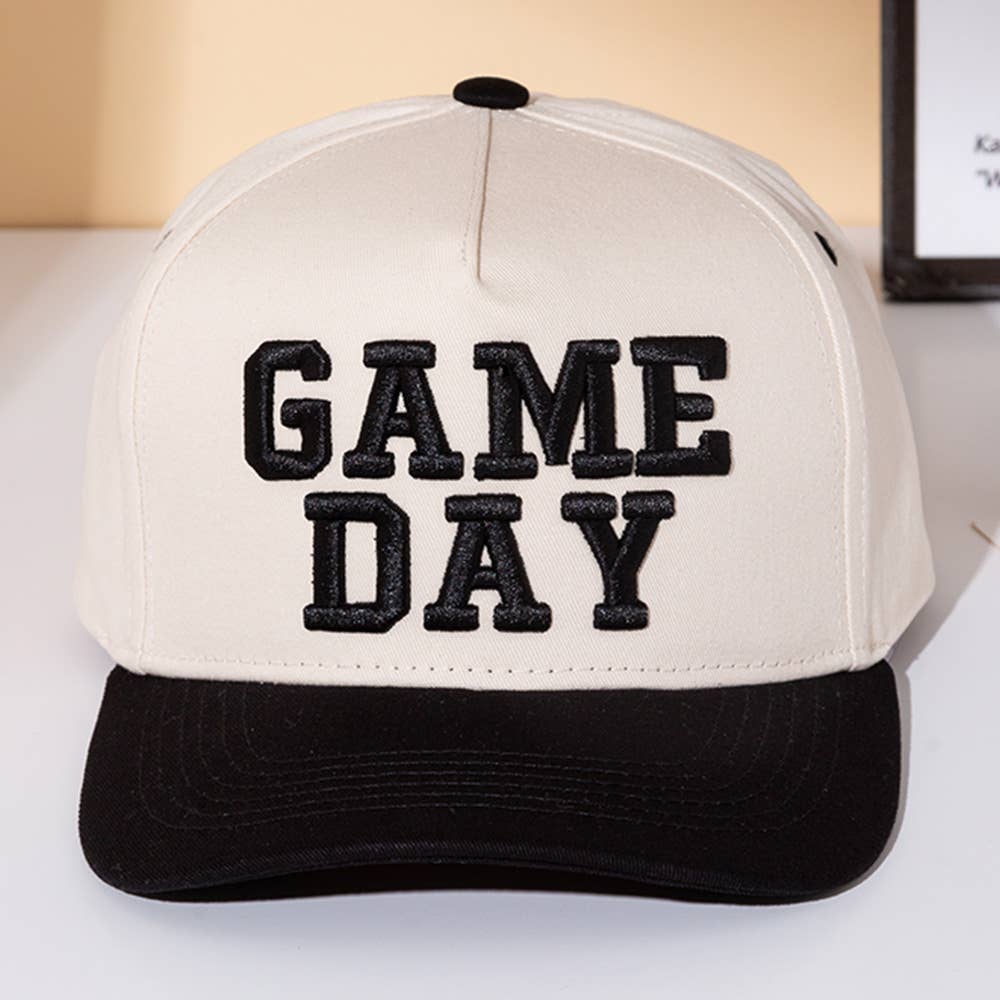 GAME DAY Message Embroidered Five Panel Canvas Snapback Baseball Cap: Black