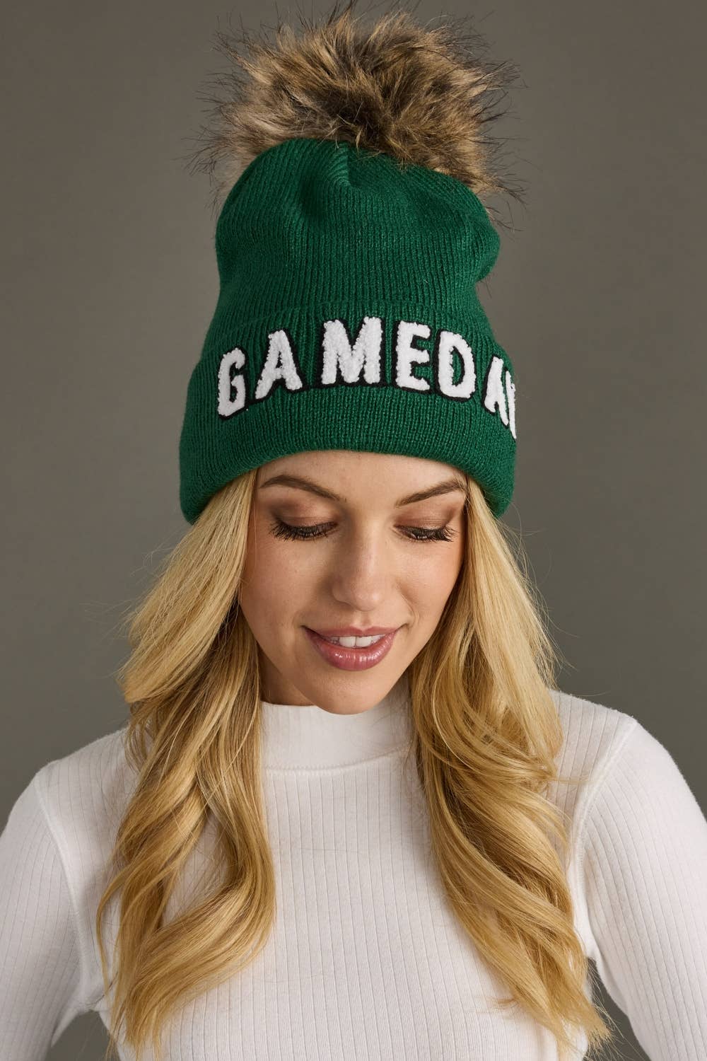 Green & White Game Day Pom Hat