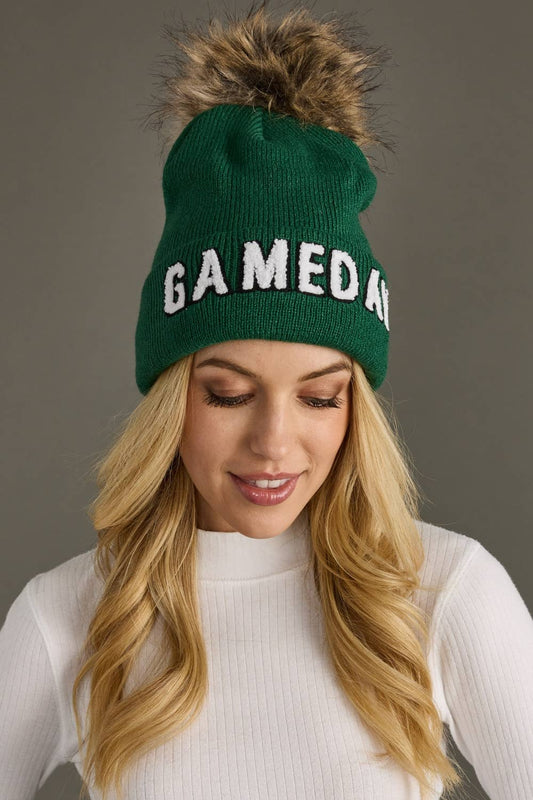 Green & White Game Day Pom Hat