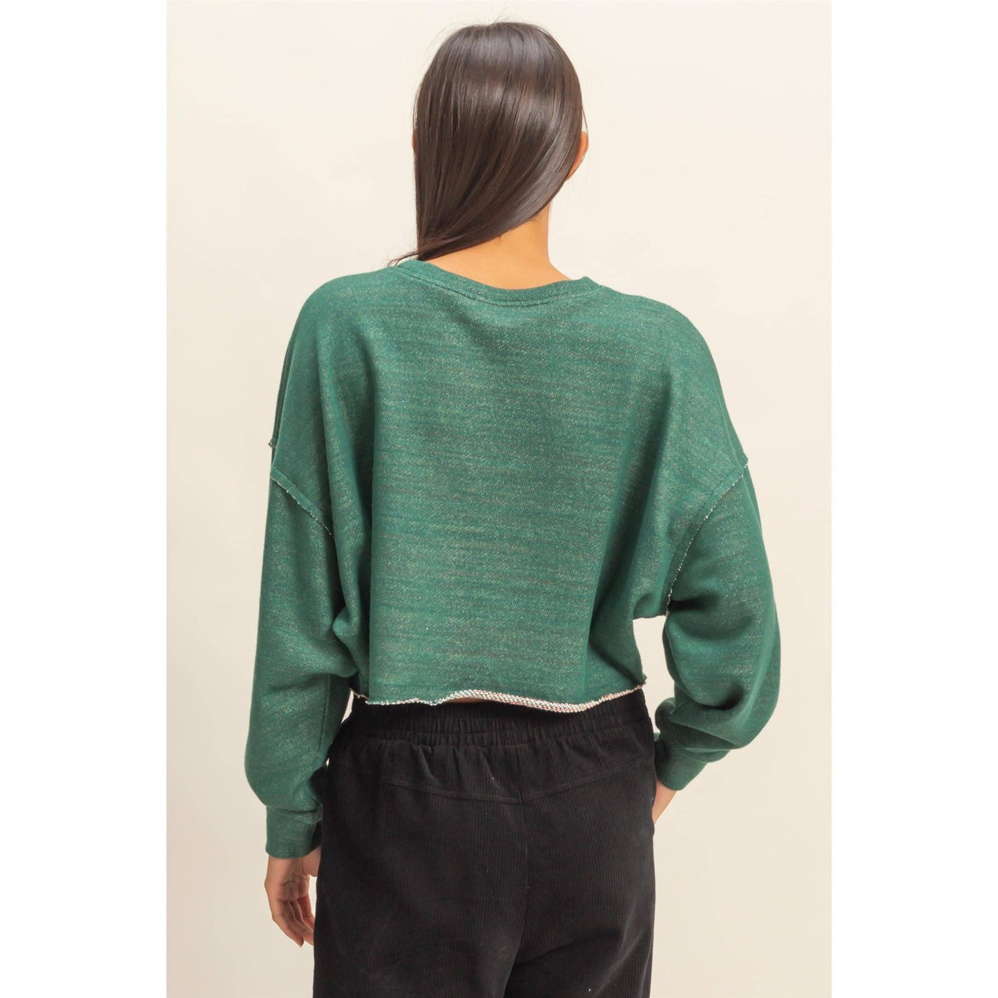 Drop-Shoulder Cropped Top: HUNTER GREEN
