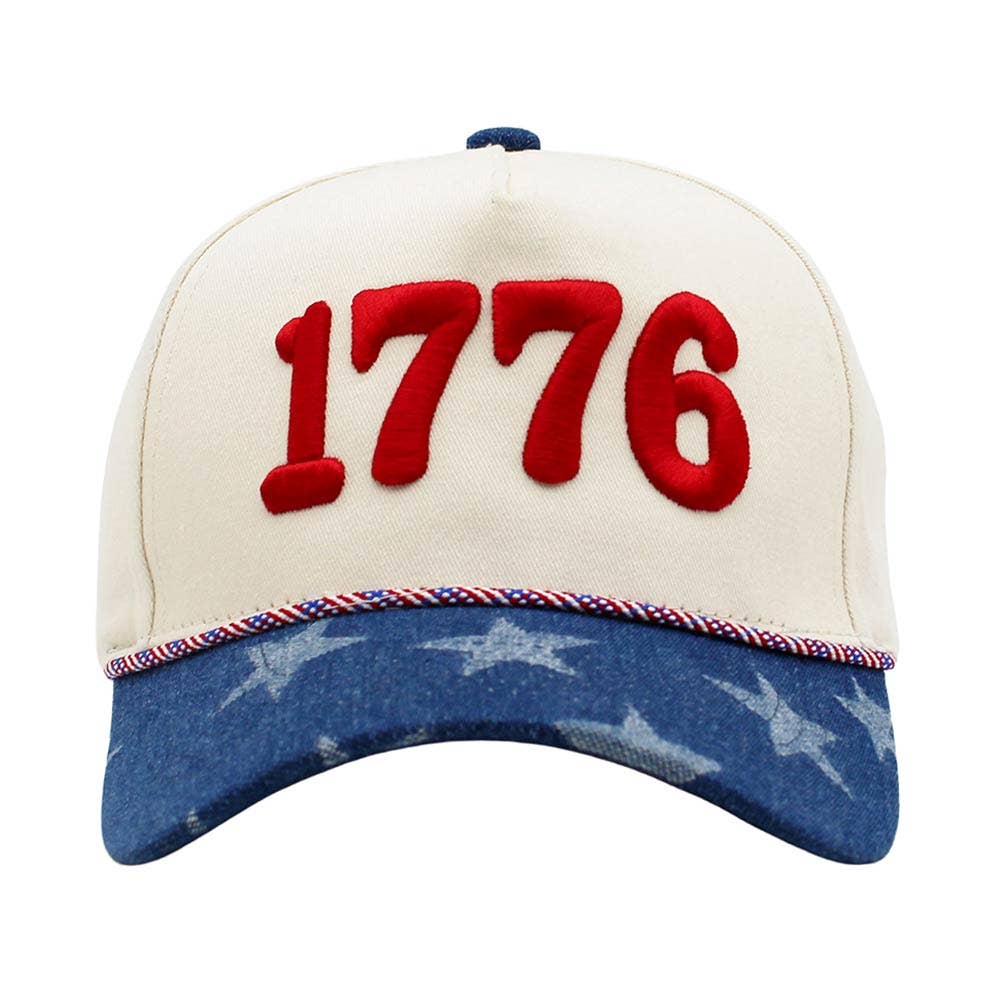1776 American USA Patriotic Embroidered Baseball Cap: Denim
