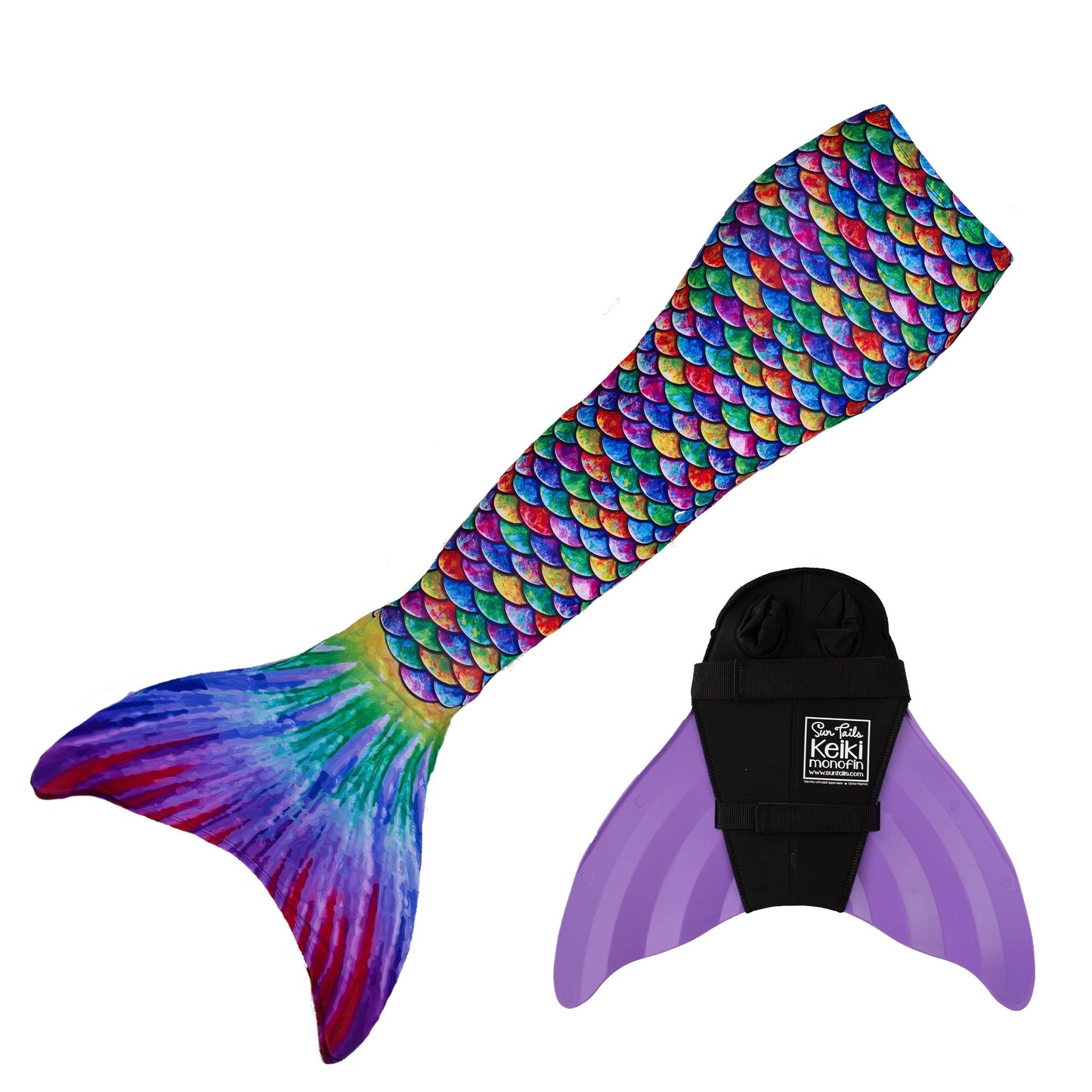 Hawaiian Rainbow Mermaid Tail + Monofin Set for kids, girls, teens, and women (pool toy): M - Child 6/7