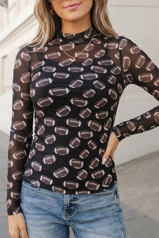 Game Day Rugby Mesh Sheer Long Sleeve Top