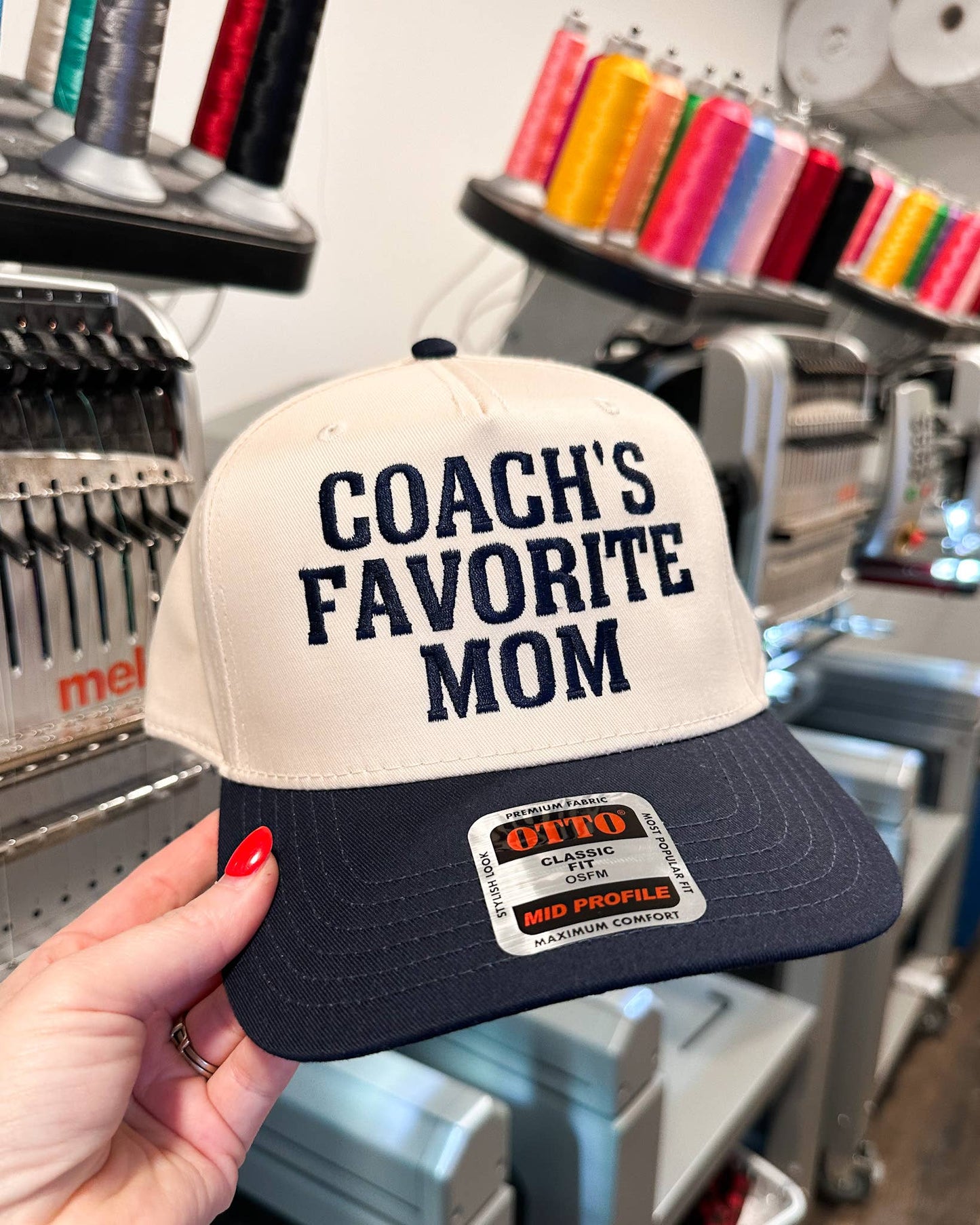 Coach’s Favorite Mom | Embroidered OTTO Trucker Hat: Black