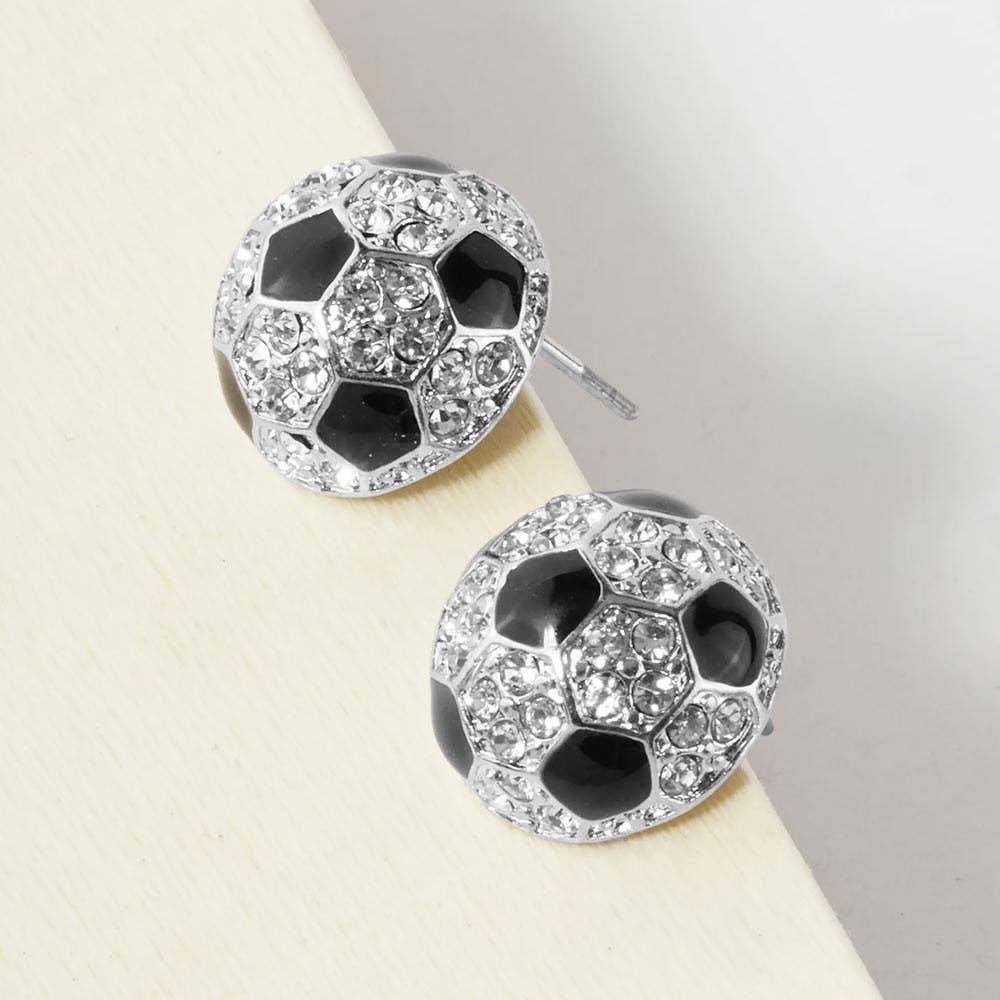 Rhinestone Embellished Soccer Stud Earrings